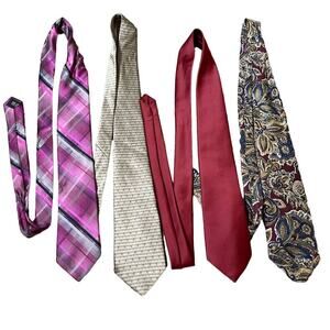 Hickey Freeman Tie and other brands lot of 4 various brands wine/purple/khaki